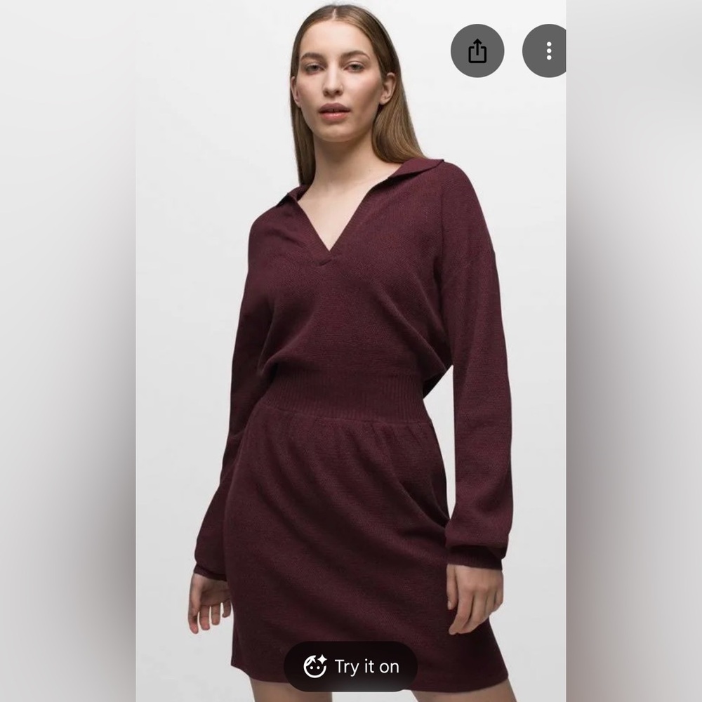 Prana Burgundy Knit Long Sleeved Dress - size XS